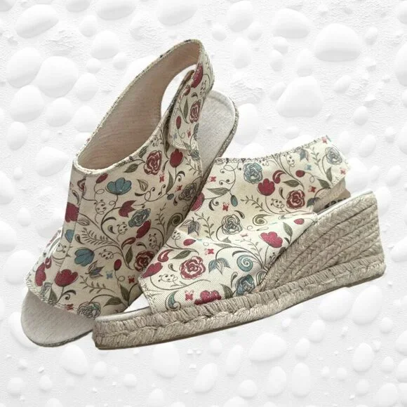 ESPEDRILLES FLORAL CANVAS Peep-toe Cut-out back. Size 8 1/2 (41) Euro - Picture 4 of 9